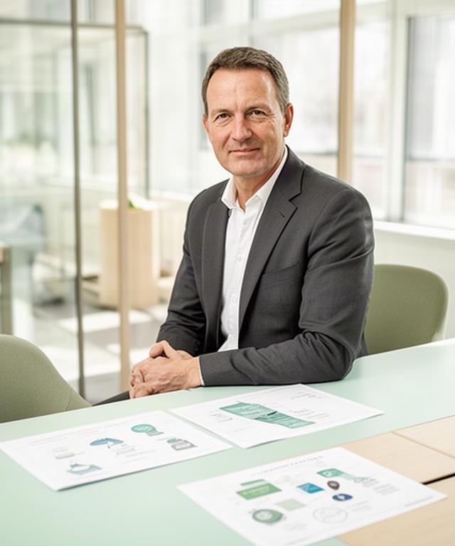 Geschäftsführer eines Schweizer Produktionsbetriebs in einem hellen Besprechungsraum mit Unterlagen zur Organisationsentwicklung